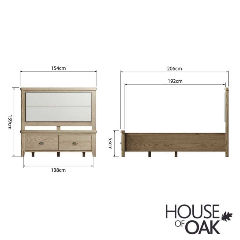 Chatsworth Oak Double Bed With Fabric Headboard and 2-Drawer Footboard - Image 11