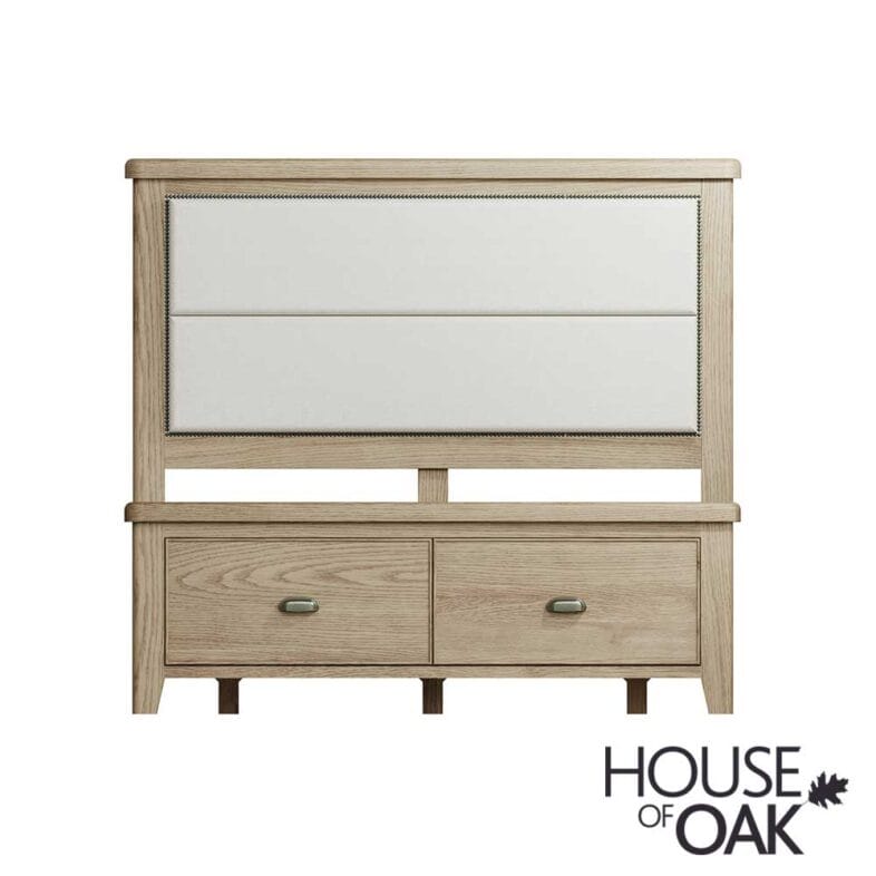 Chatsworth Oak Double Bed With Fabric Headboard and 2-Drawer Footboard - Image 6