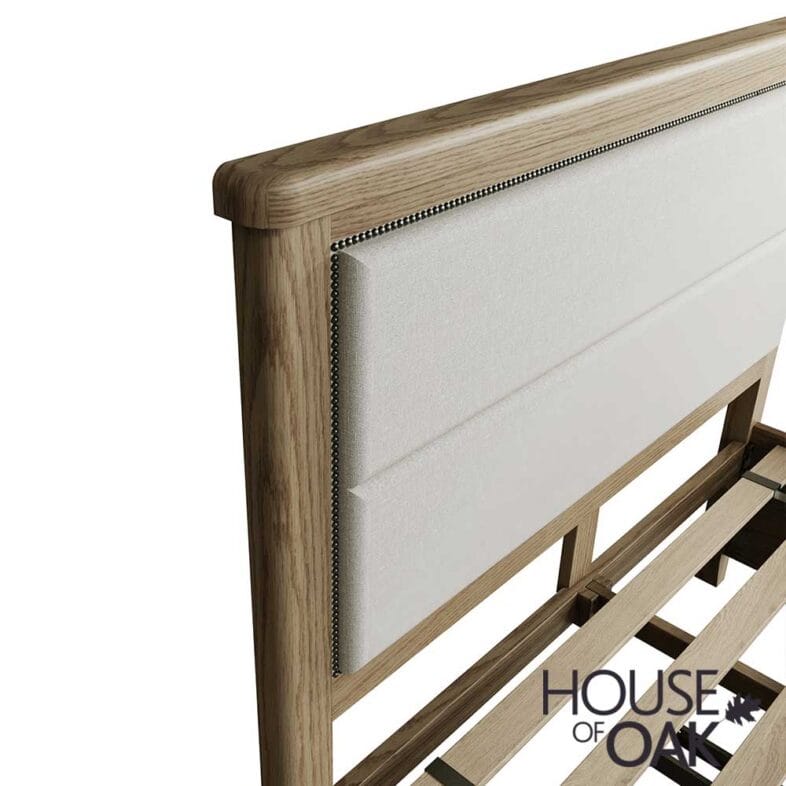 Chatsworth Oak Double Bed With Fabric Headboard and 2-Drawer Footboard - Image 9