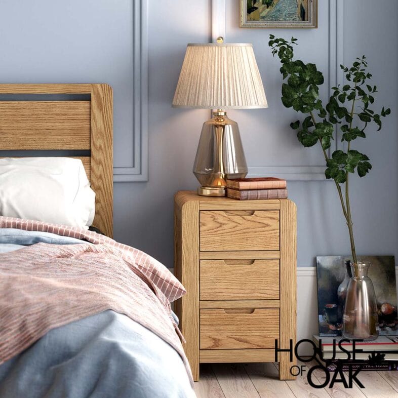 Crescent Oak 3 Drawer Bedside Cabinet