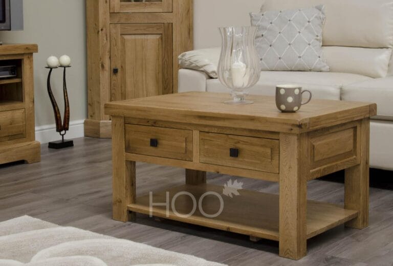 Deluxe Solid Oak 3FT x 2FT Coffee Table with Drawers