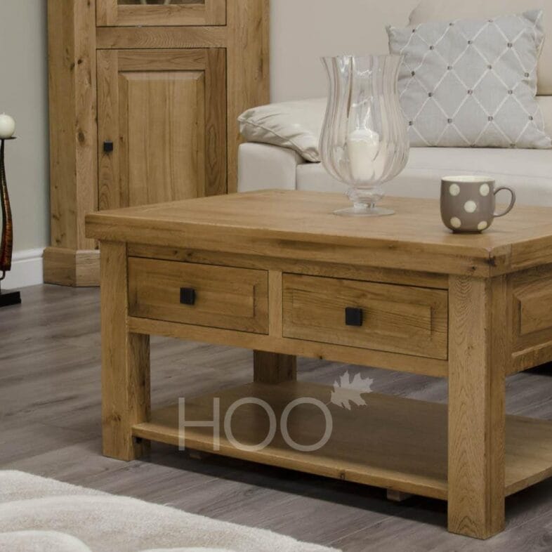 Deluxe Solid Oak 3FT x 2FT Coffee Table with Drawers
