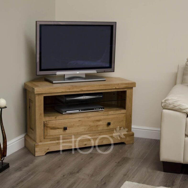 Deluxe Solid Oak Corner TV Unit
