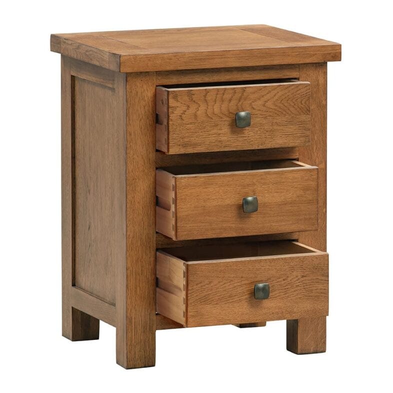 Keswick Rustic Oak 3 Drawer Bedside - Image 2