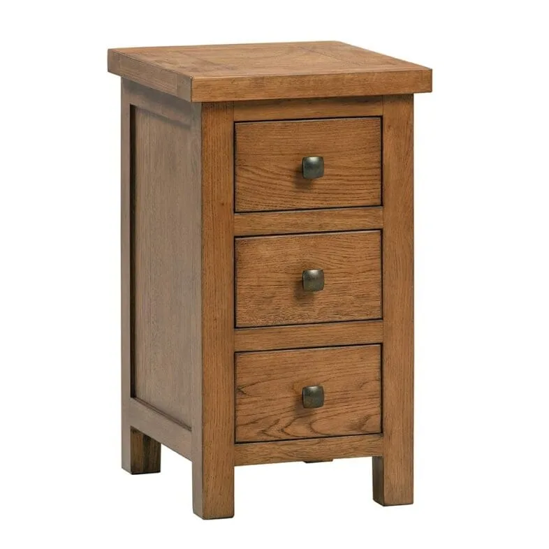 Keswick Rustic Oak Compact 3 Drawer Bedside Cabinet