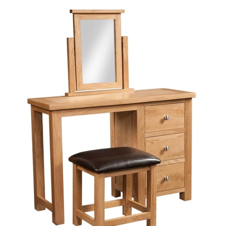 Keswick Oak Single Pedestal Dressing Table with Stool ( Mirror Not Included )