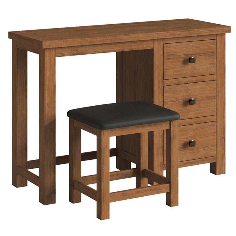 Keswick Rustic Oak Single Pedestal Dressing Table with Stool