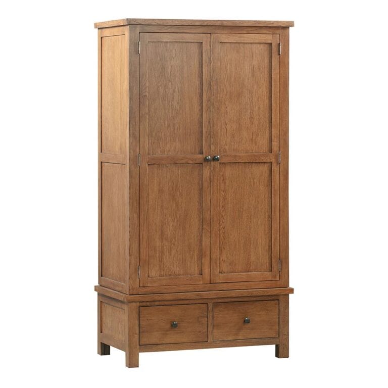 Keswick Rustic Oak Double Wardrobe with 2 Drawers