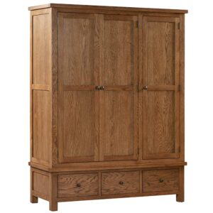 Keswick Rustic Oak Triple Wardrobe with 3 Drawers