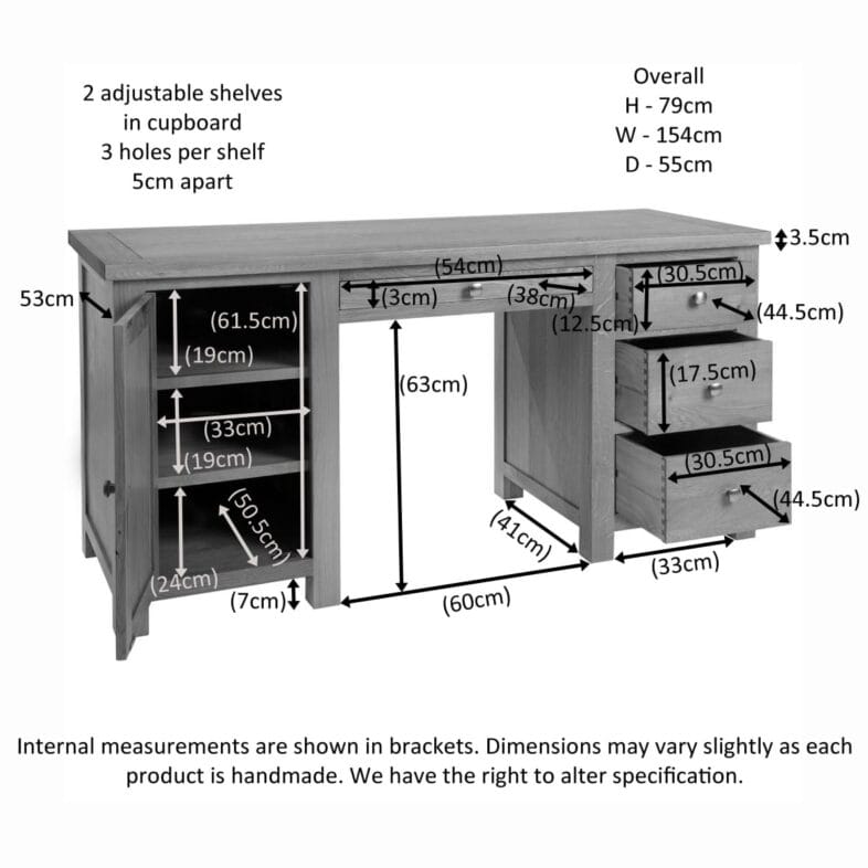 Keswick Oak Double Pedestal Office Desk - Image 5