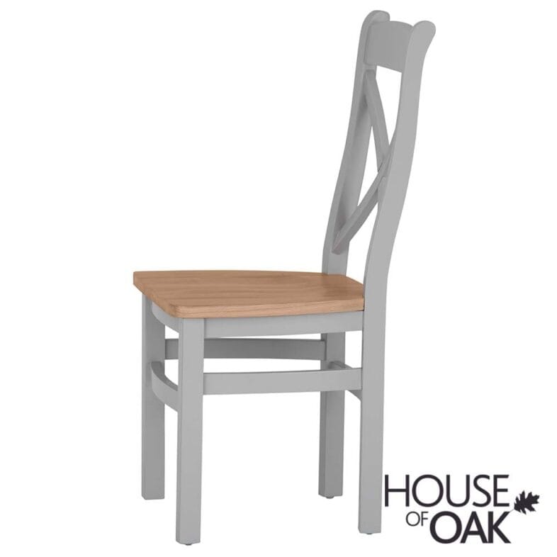 Roma Oak Cross Back Dining Chair with Oak Seat in Grey Painted - Image 4