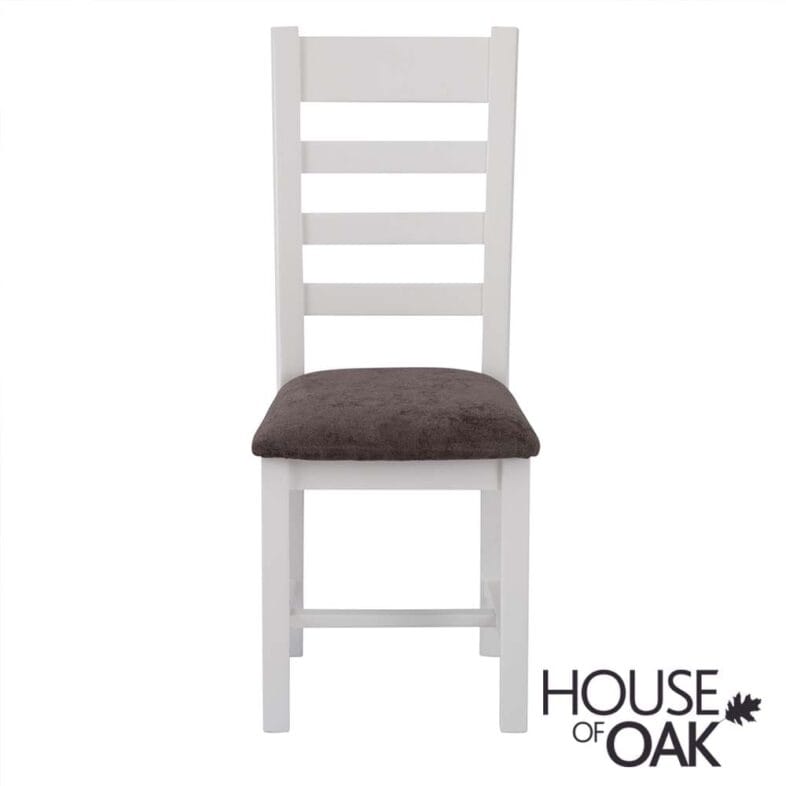 Roma Oak Ladder Back Dining Chair with Fabric Seat in White Painted - Image 2