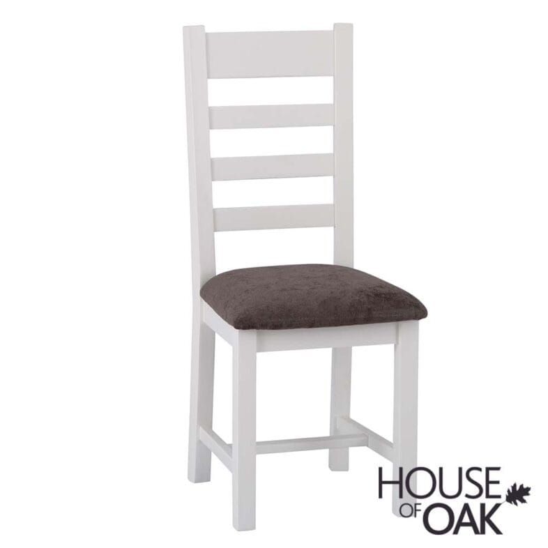 Roma Oak Ladder Back Dining Chair with Fabric Seat in White Painted - Image 3