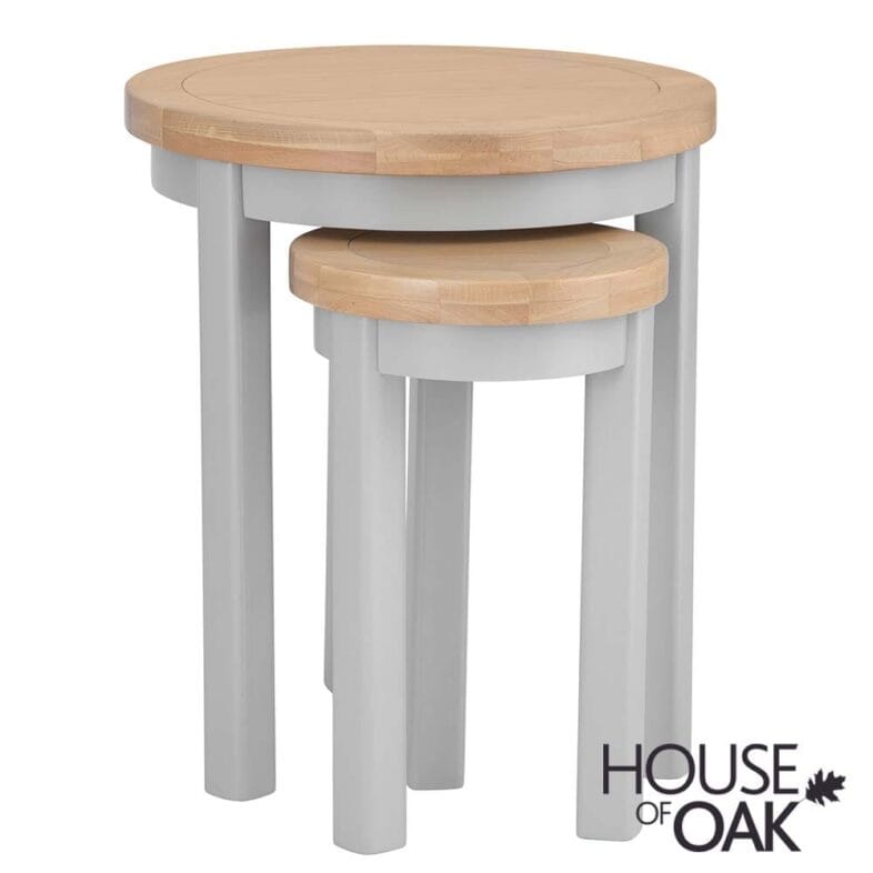 Roma Oak Round Nest of 2 Tables in Grey Painted - Image 2