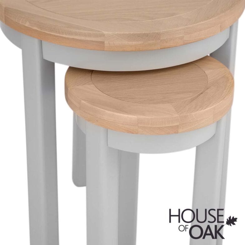 Roma Oak Round Nest of 2 Tables in Grey Painted - Image 3