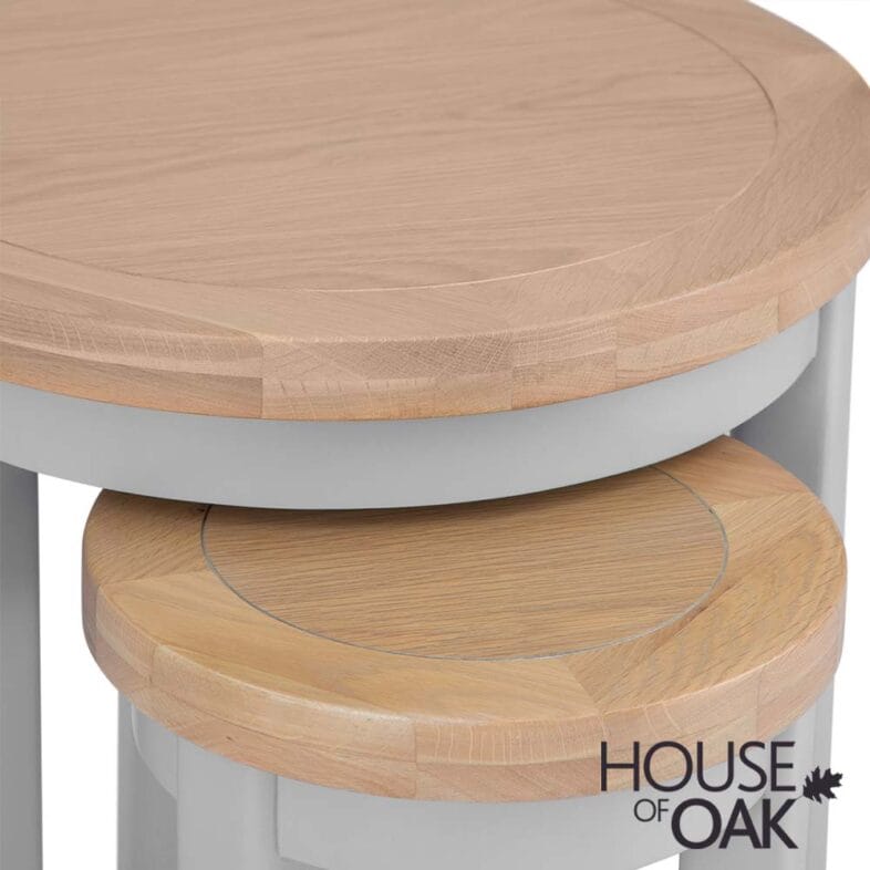 Roma Oak Round Nest of 2 Tables in Grey Painted - Image 4