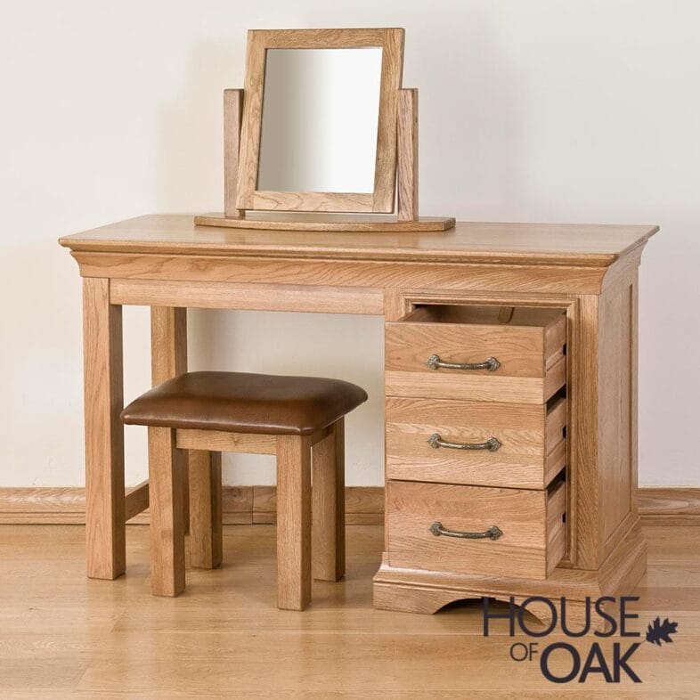 Paris Solid Oak Single Pedestal Dressing Table - Image 3