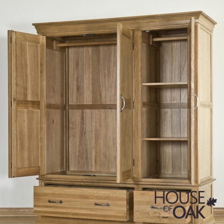 Paris Solid Oak 3 Door Wardrobe with Drawers - Image 2