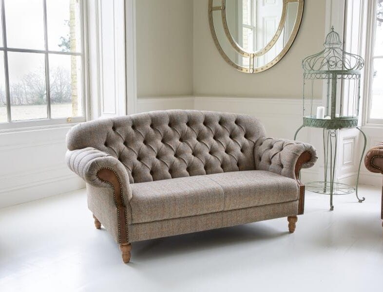 Haworth 2 Seater Sofa in Hunting Lodge Harris Tweed with Medium Oak Legs