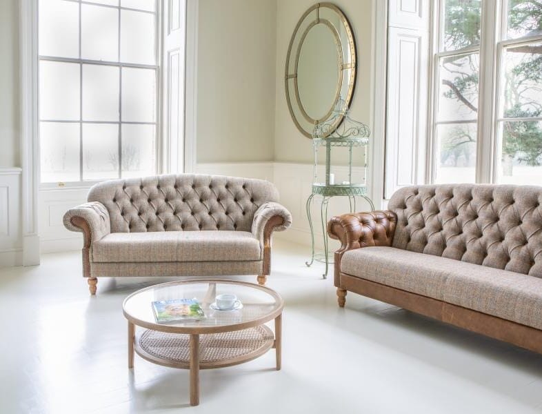 Haworth 3 seater Sofa in Hunting Lodge Harris Tweed with Medium Oak Legs