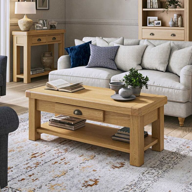 London Oak Coffee Table with Drawer - Image 2