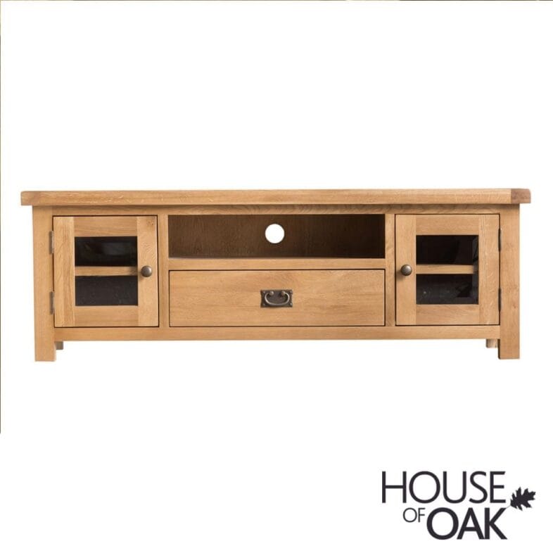 Harewood Oak Large TV Unit With Glazed Doors - Image 10