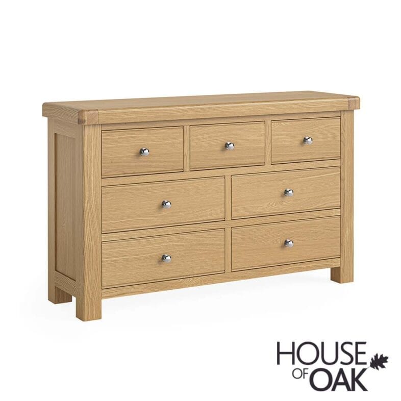 London Oak 3 Over 4 Wide Chest Of Drawers