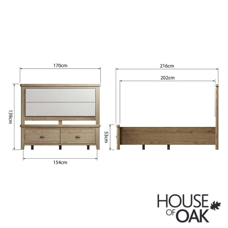 Chatsworth Oak King Size Bed With Fabric Headboard and 2-Drawer Footboard - Image 12