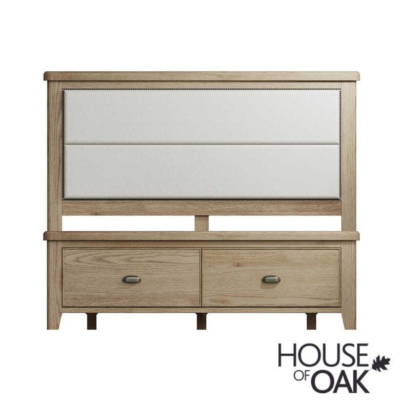 Chatsworth Oak King Size Bed With Fabric Headboard and 2-Drawer Footboard - Image 6