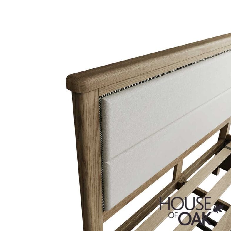 Chatsworth Oak King Size Bed With Fabric Headboard and 2-Drawer Footboard - Image 9