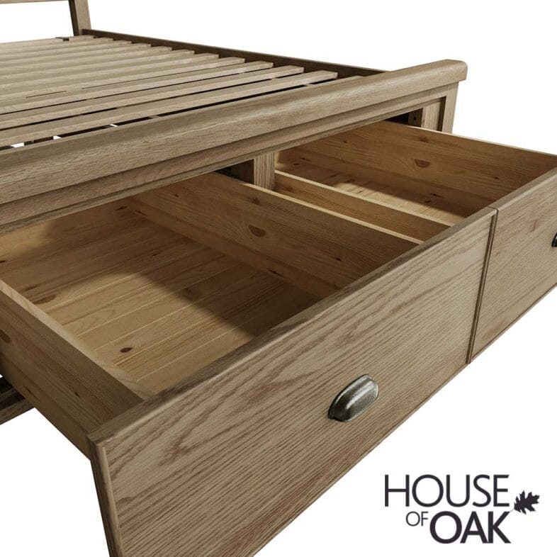 Chatsworth Oak King Size Bed With Fabric Headboard and 2-Drawer Footboard - Image 11