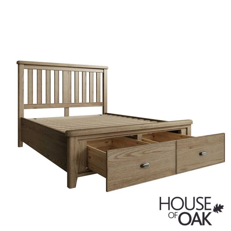 Chatsworth Oak King Size Bed With Slatted Wooden Headboard and 2 Drawer Footboard - Image 4