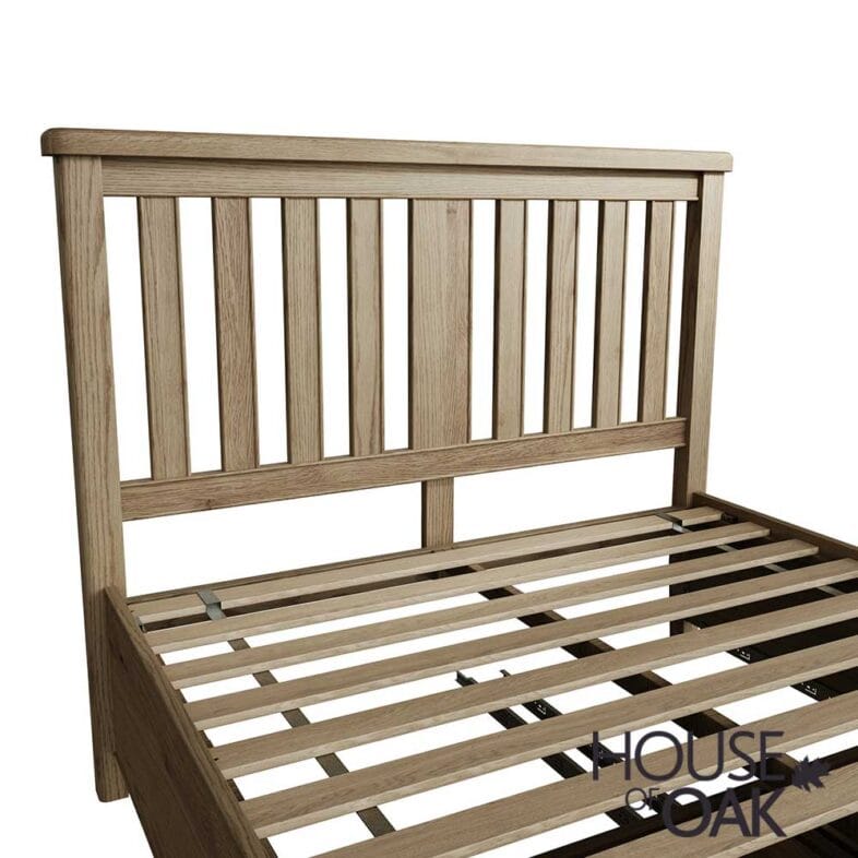 Chatsworth Oak King Size Bed With Slatted Wooden Headboard and 2 Drawer Footboard - Image 6