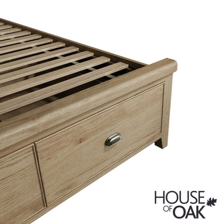Chatsworth Oak King Size Bed With Slatted Wooden Headboard and 2 Drawer Footboard - Image 7