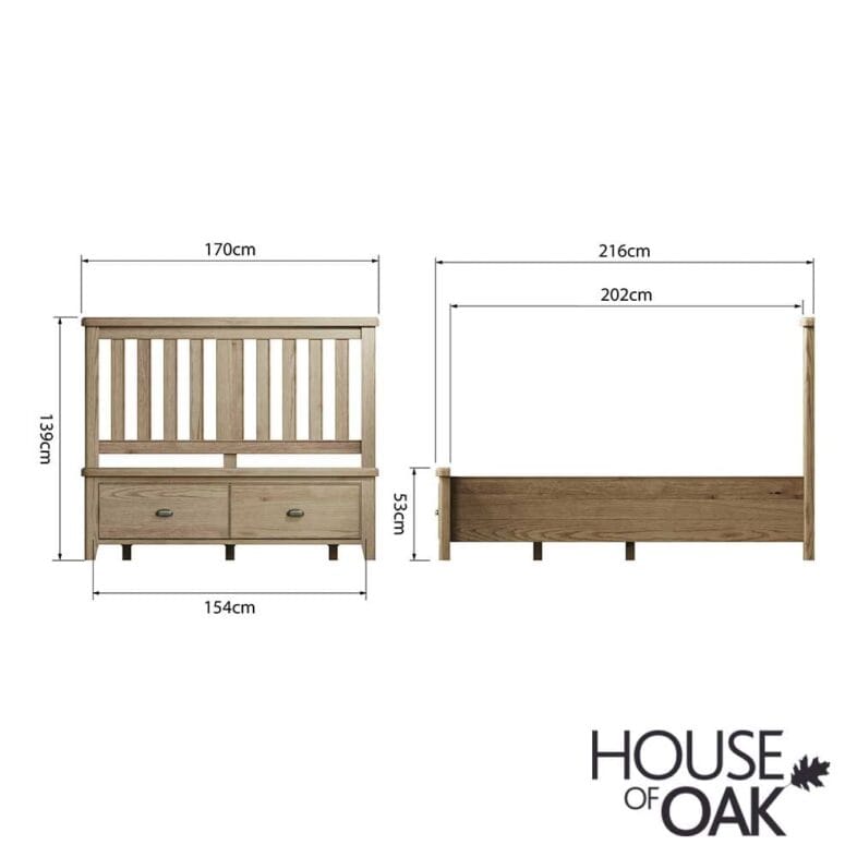 Chatsworth Oak King Size Bed With Slatted Wooden Headboard and 2 Drawer Footboard - Image 9
