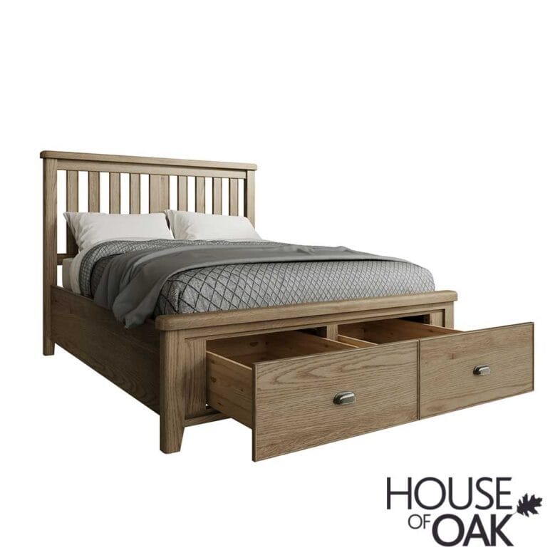 Chatsworth Oak King Size Bed With Slatted Wooden Headboard and 2 Drawer Footboard - Image 5