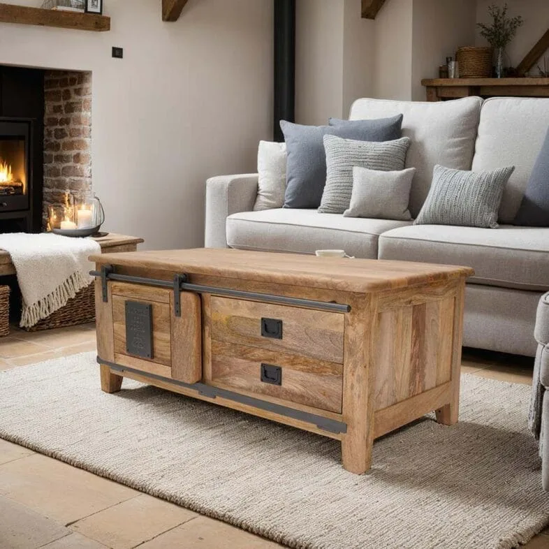 Fusion Light Mango Wood Coffee Table with Drawers