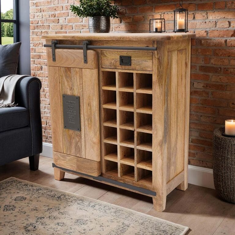 Fusion Light Mango Wood 18 Bottle Wine Cabinet