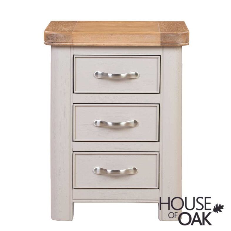 Kensington Putty Grey Painted Oak 3 Drawer Bedside Cabinet - Image 2