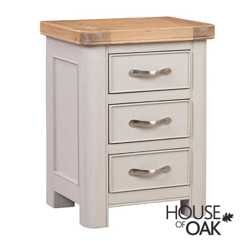 Kensington Putty Grey Painted Oak 3 Drawer Bedside Cabinet - Image 3