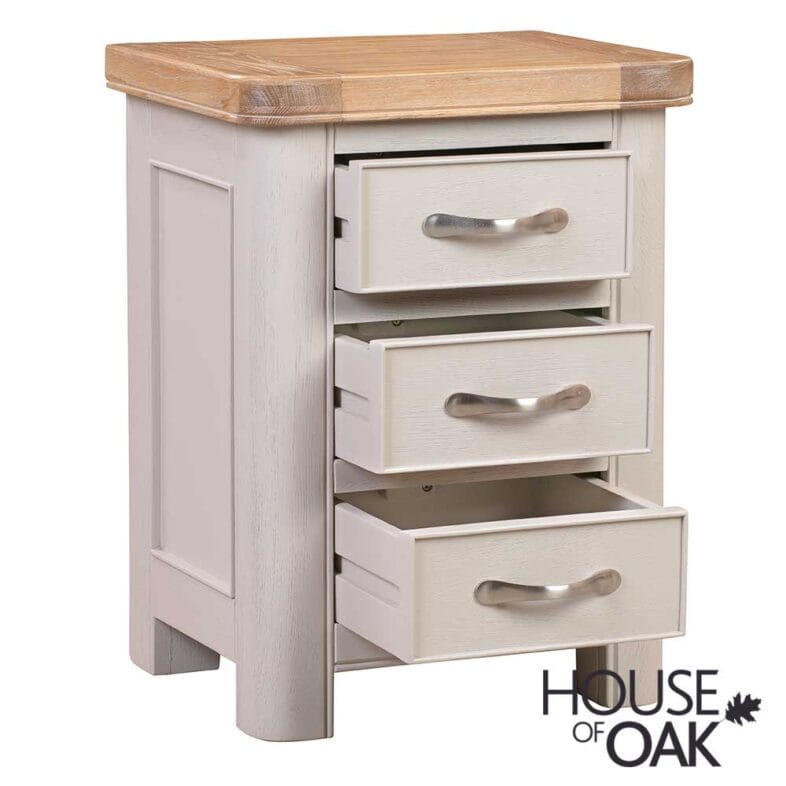 Kensington Putty Grey Painted Oak 3 Drawer Bedside Cabinet - Image 4