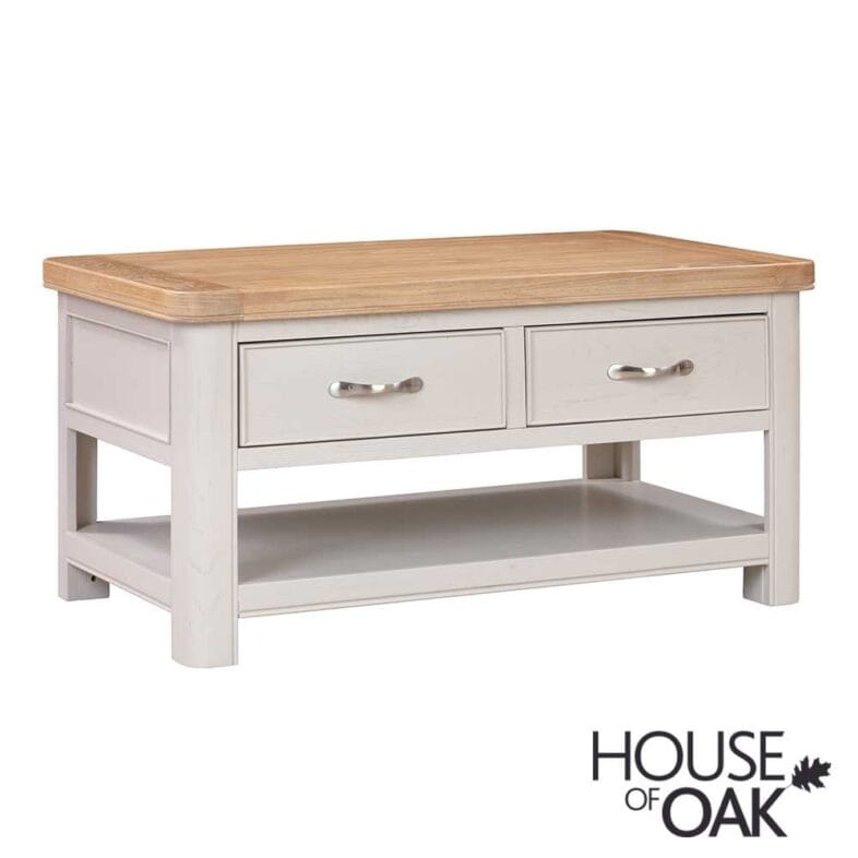 Kensington Putty Grey Painted Oak Coffee Table With Drawers - Image 3