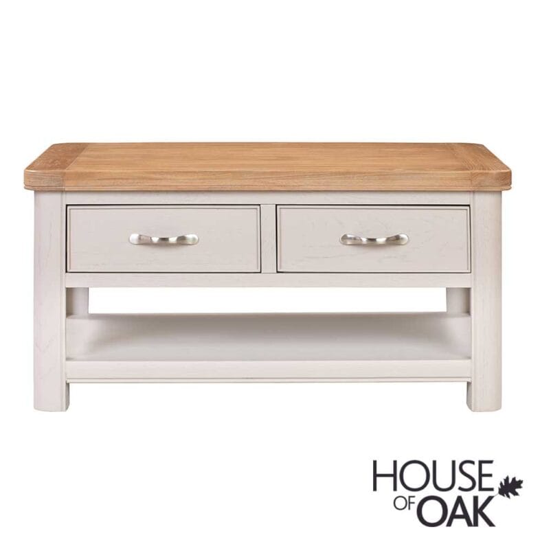 Kensington Putty Grey Painted Oak Coffee Table With Drawers - Image 2