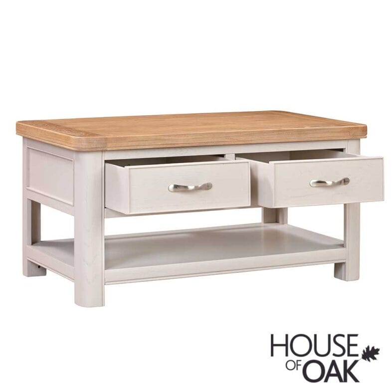 Kensington Putty Grey Painted Oak Coffee Table With Drawers - Image 4