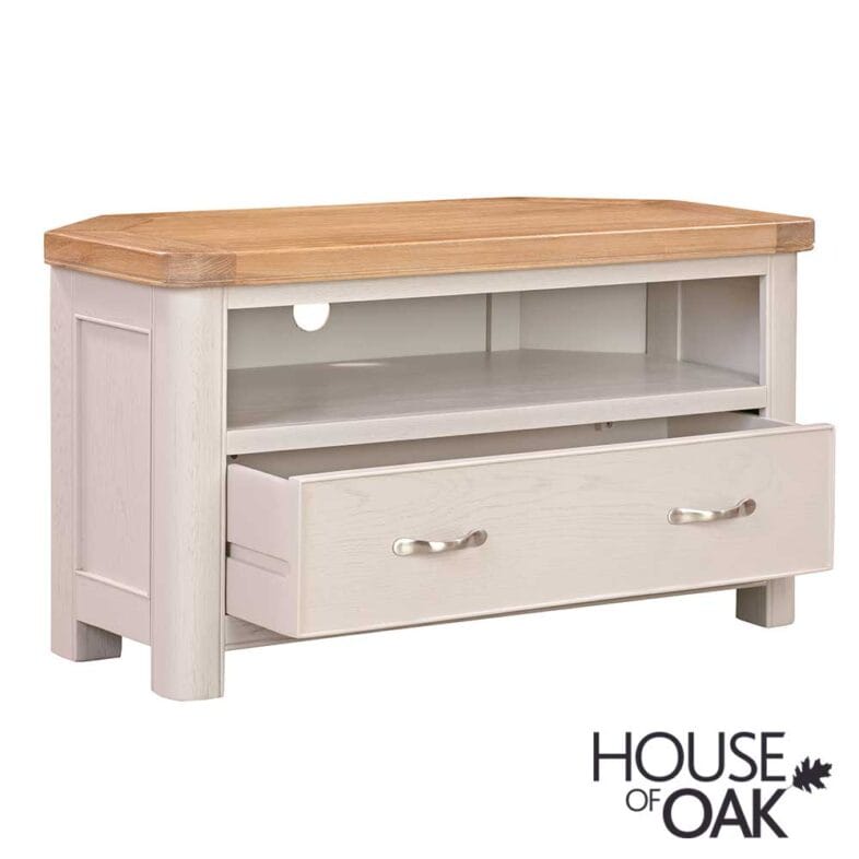 Kensington Putty Grey Painted Oak Corner TV Unit - Image 4