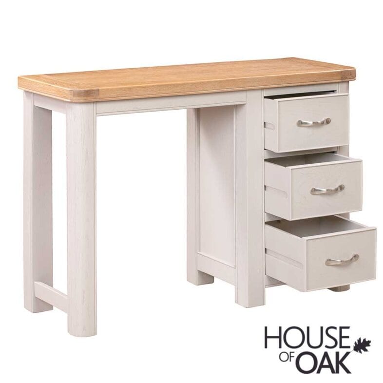 Kensington Putty Grey Painted Oak Dressing Table Set Including Mirror and Stool - Image 6