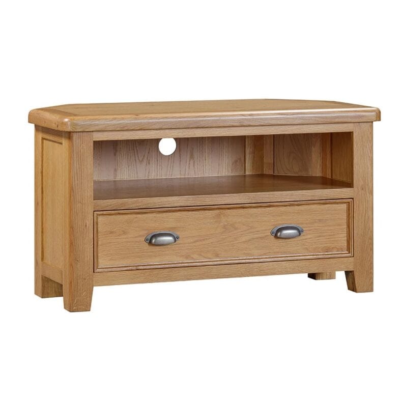 Knightsbridge Oak Corner TV Unit With Drawer - Image 3