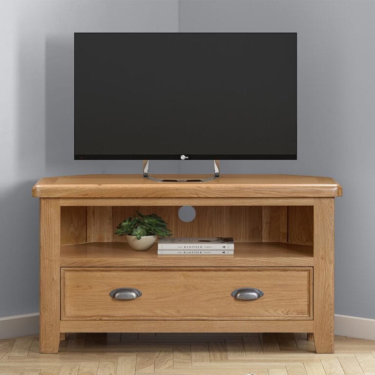 Knightsbridge Oak Corner TV Unit With Drawer