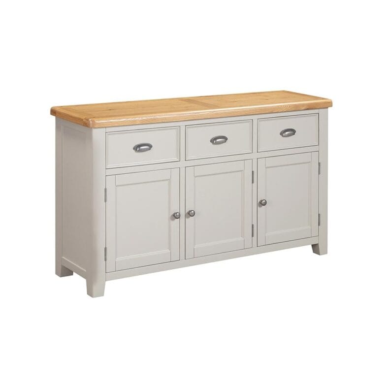 Knightsbridge Oak 3 Door 3 Drawer Sideboard in Grey Painted - Image 3