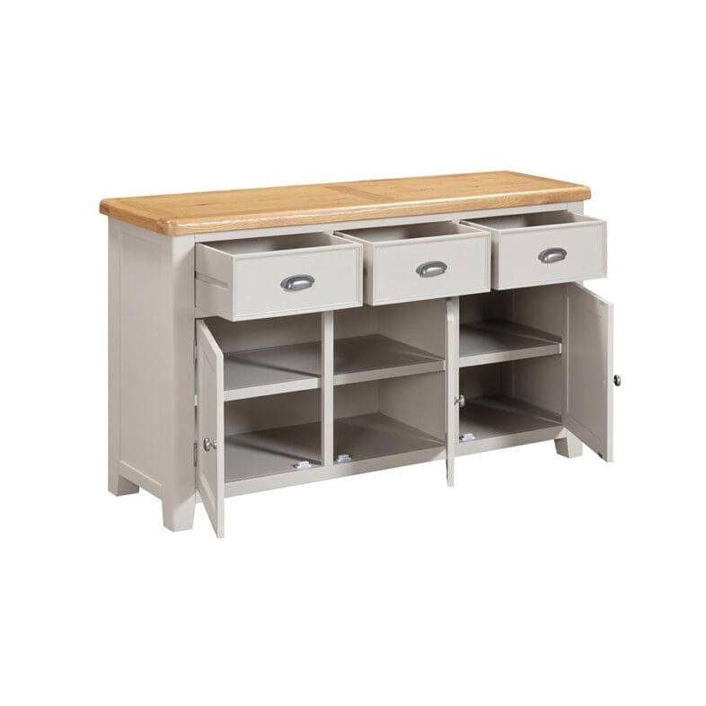 Knightsbridge Oak 3 Door 3 Drawer Sideboard in Grey Painted - Image 4